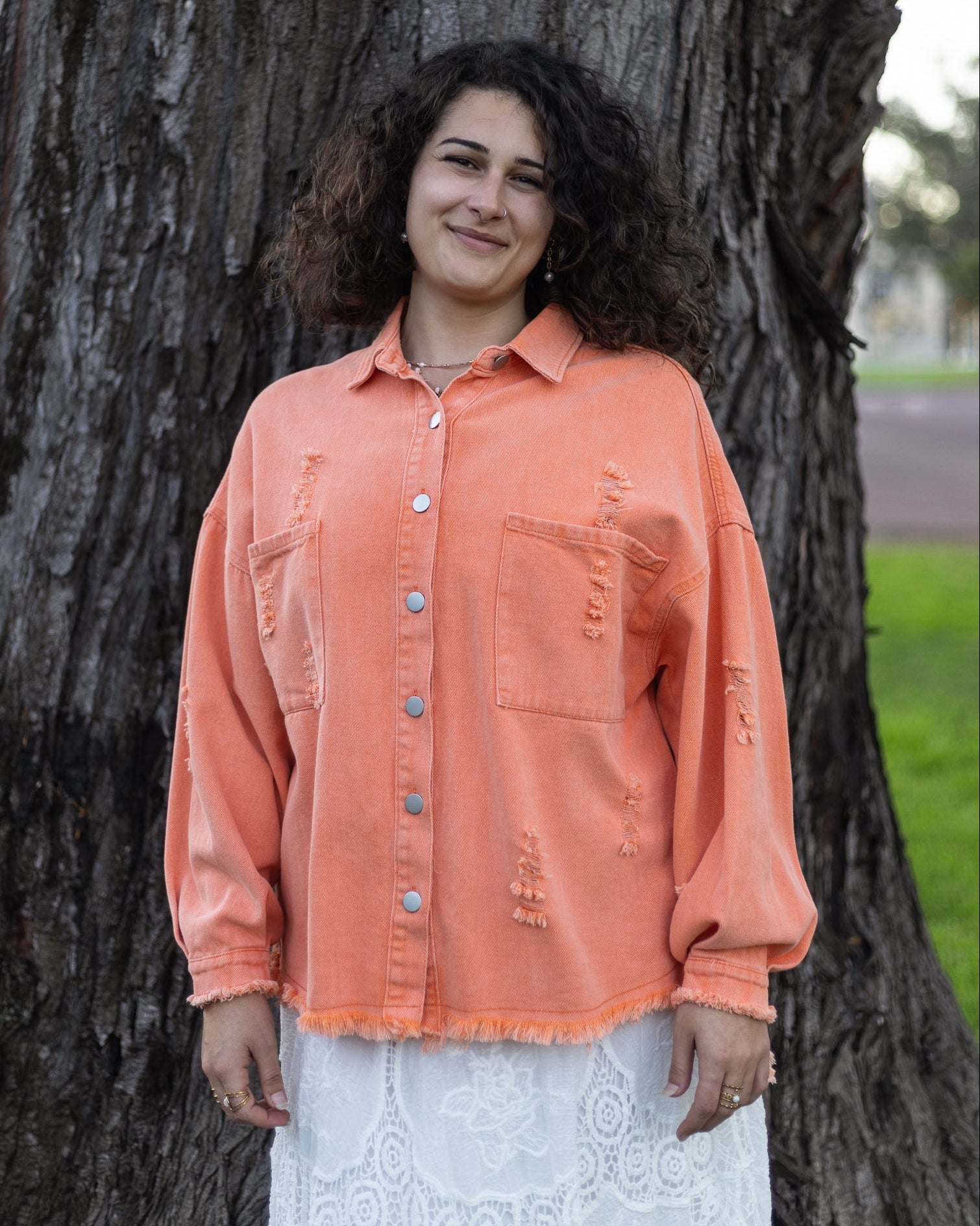 BETTY DENIM JACKET CORAL