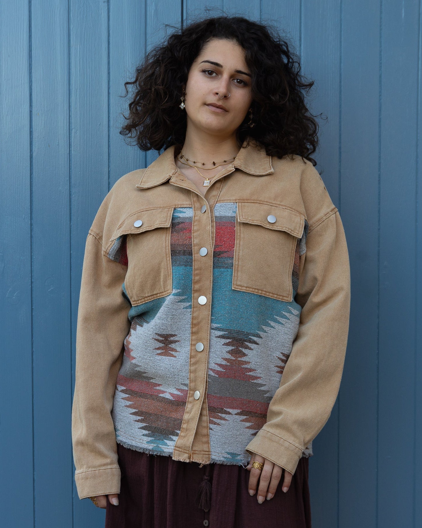 AZTEC DENIM JACKET BEIGE