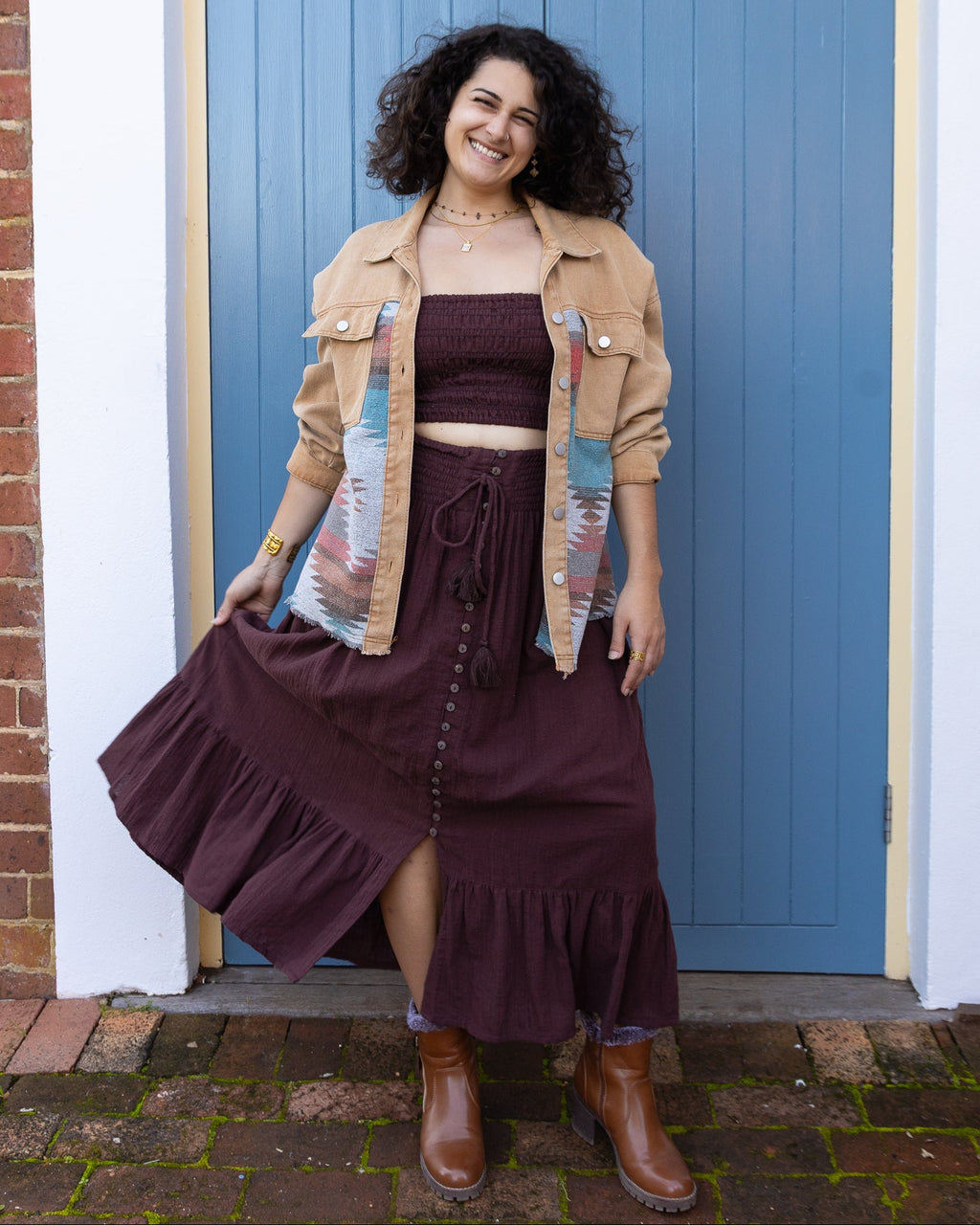 AZTEC DENIM JACKET BEIGE