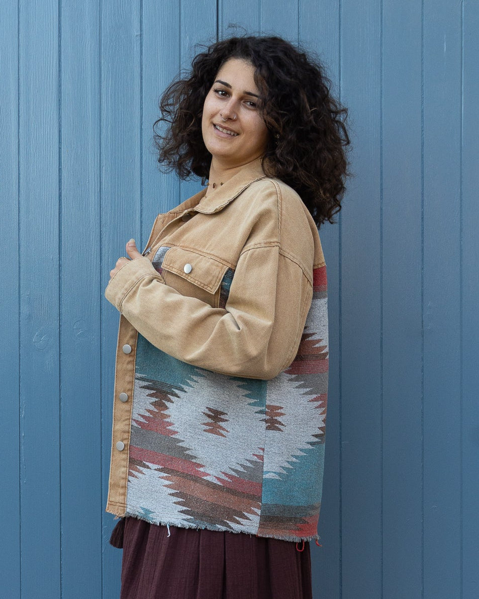 AZTEC DENIM JACKET BEIGE