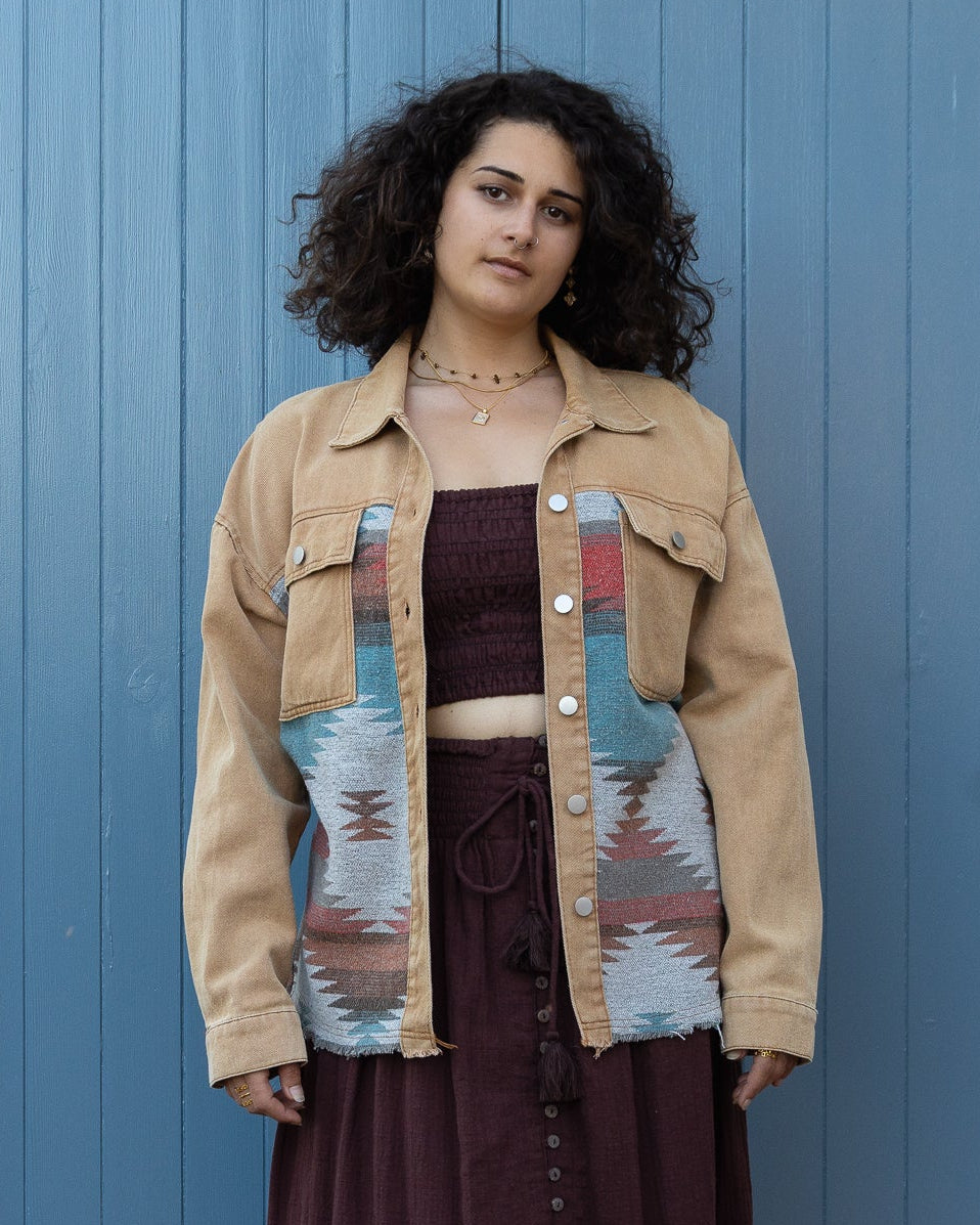 AZTEC DENIM JACKET BEIGE