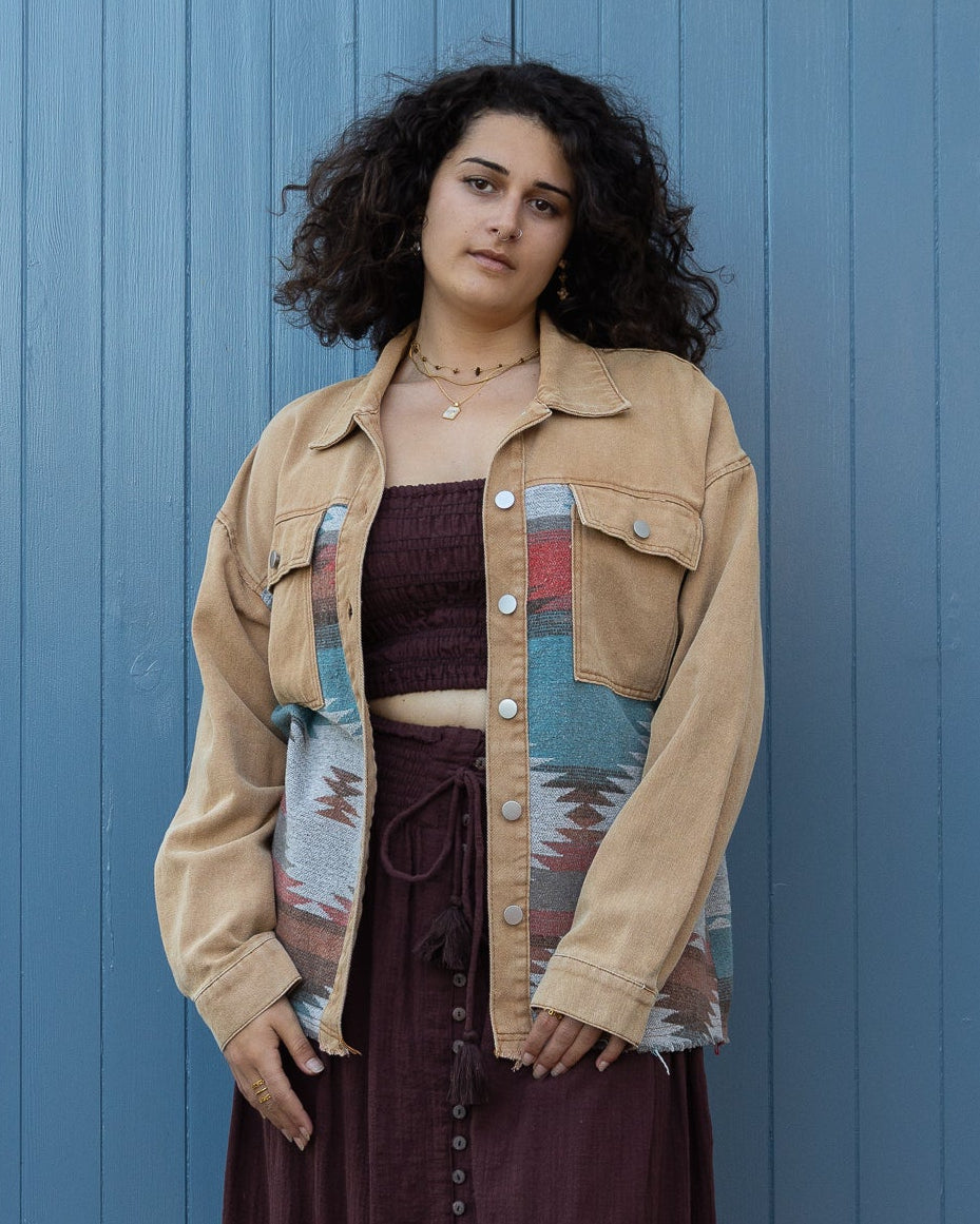 AZTEC DENIM JACKET BEIGE