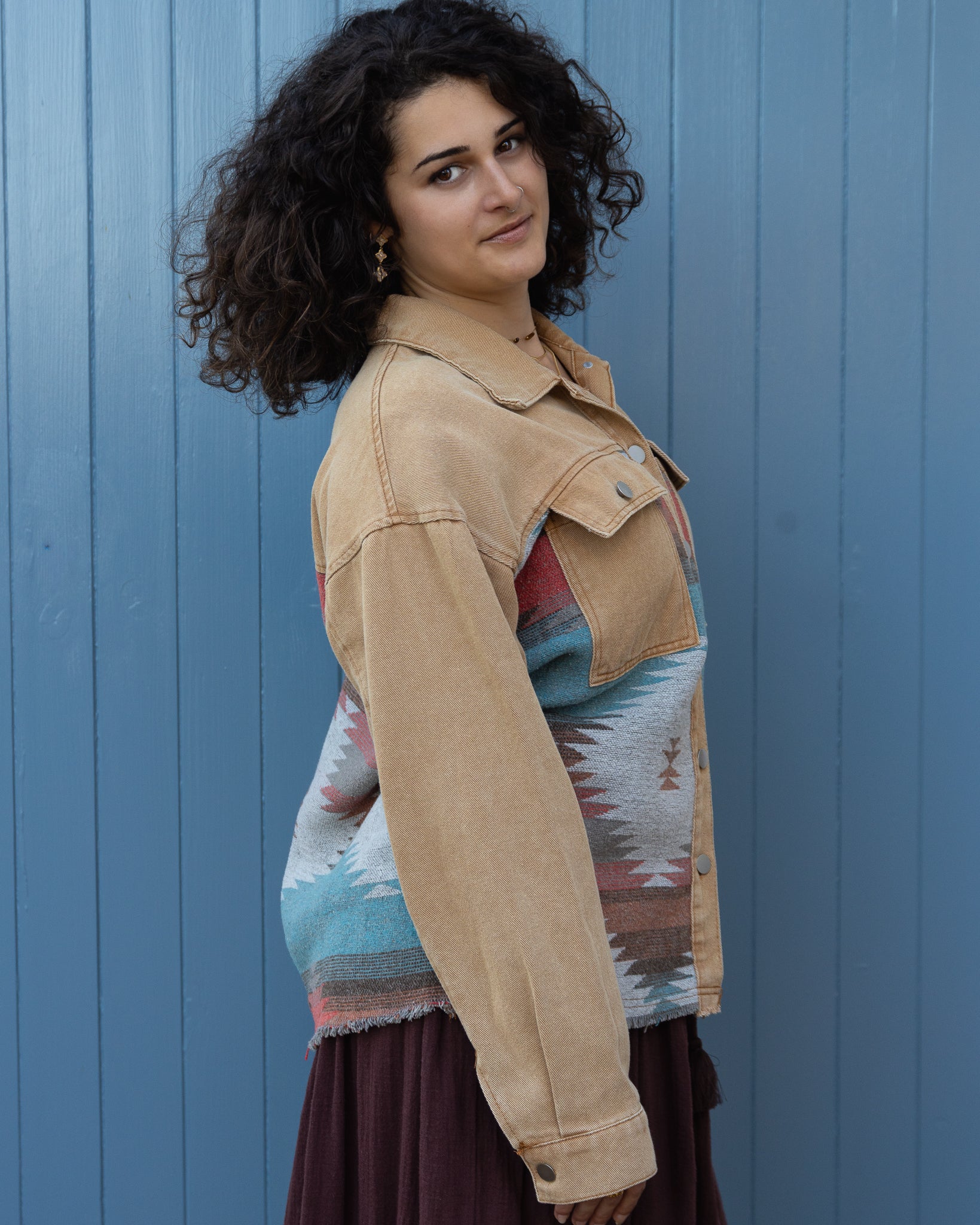 AZTEC DENIM JACKET BEIGE