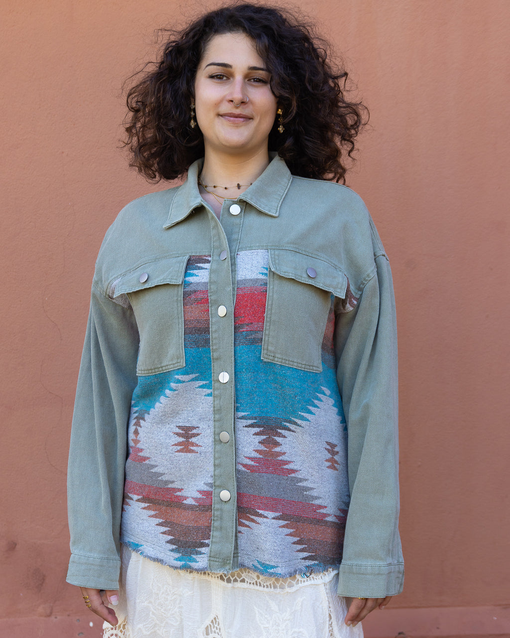 AZTEC DENIM JACKET SAGE