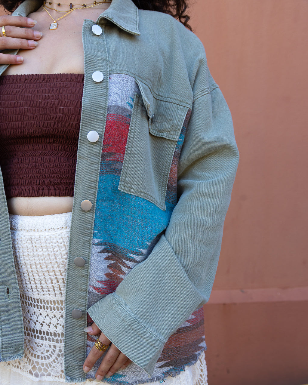 AZTEC DENIM JACKET SAGE