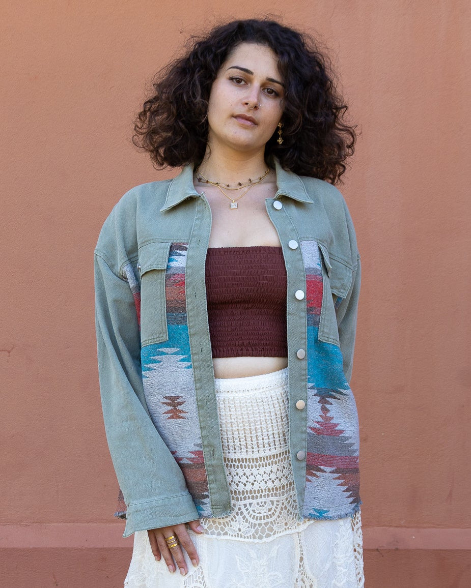 AZTEC DENIM JACKET SAGE