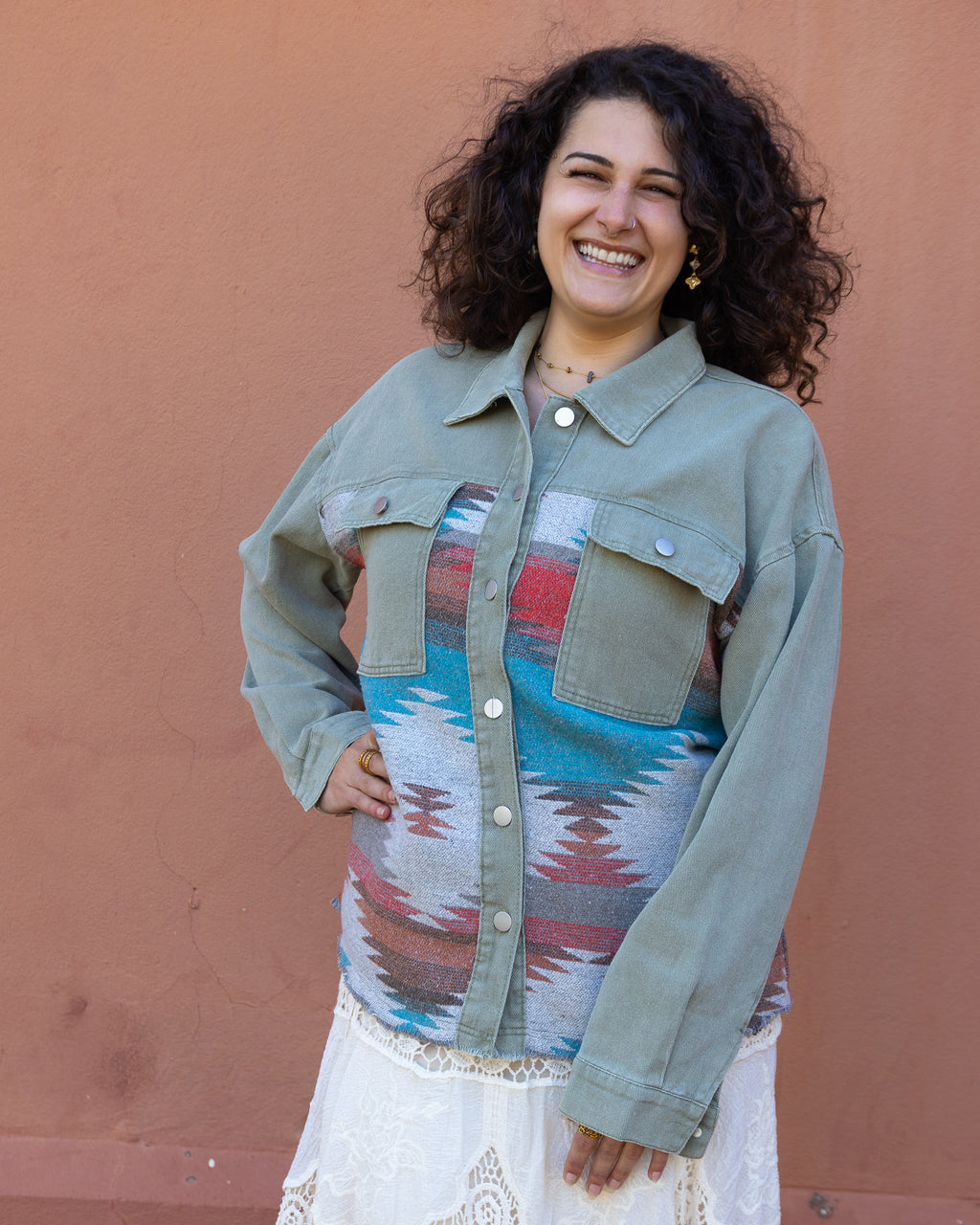 AZTEC DENIM JACKET SAGE
