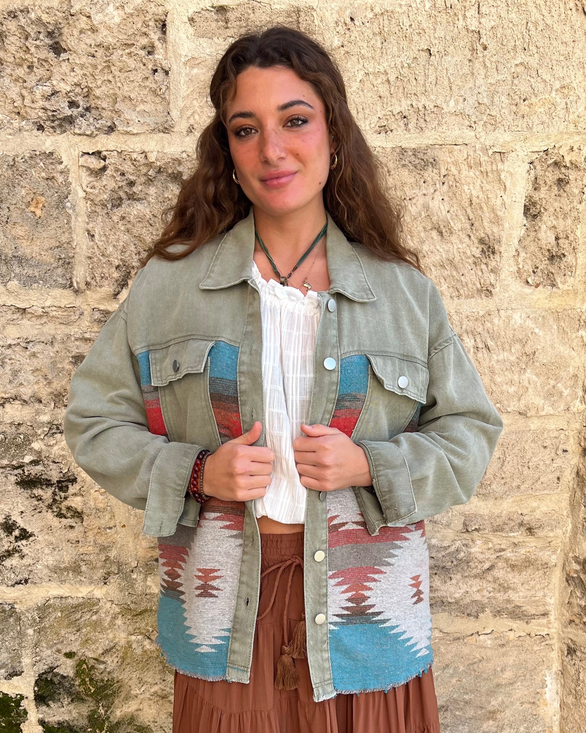 AZTEC DENIM JACKET SAGE
