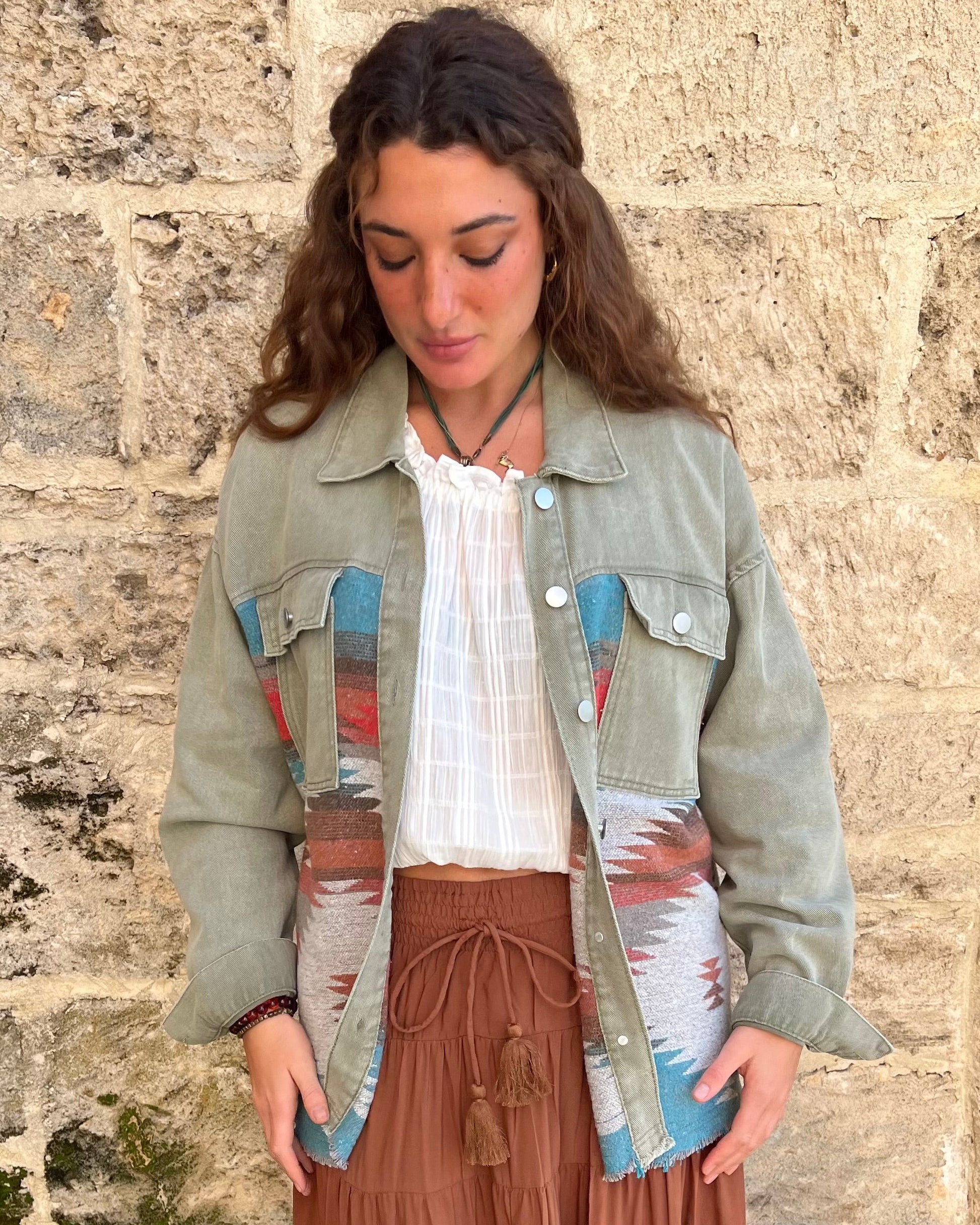 AZTEC DENIM JACKET SAGE