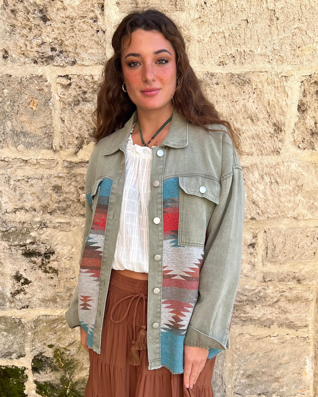 AZTEC DENIM JACKET SAGE
