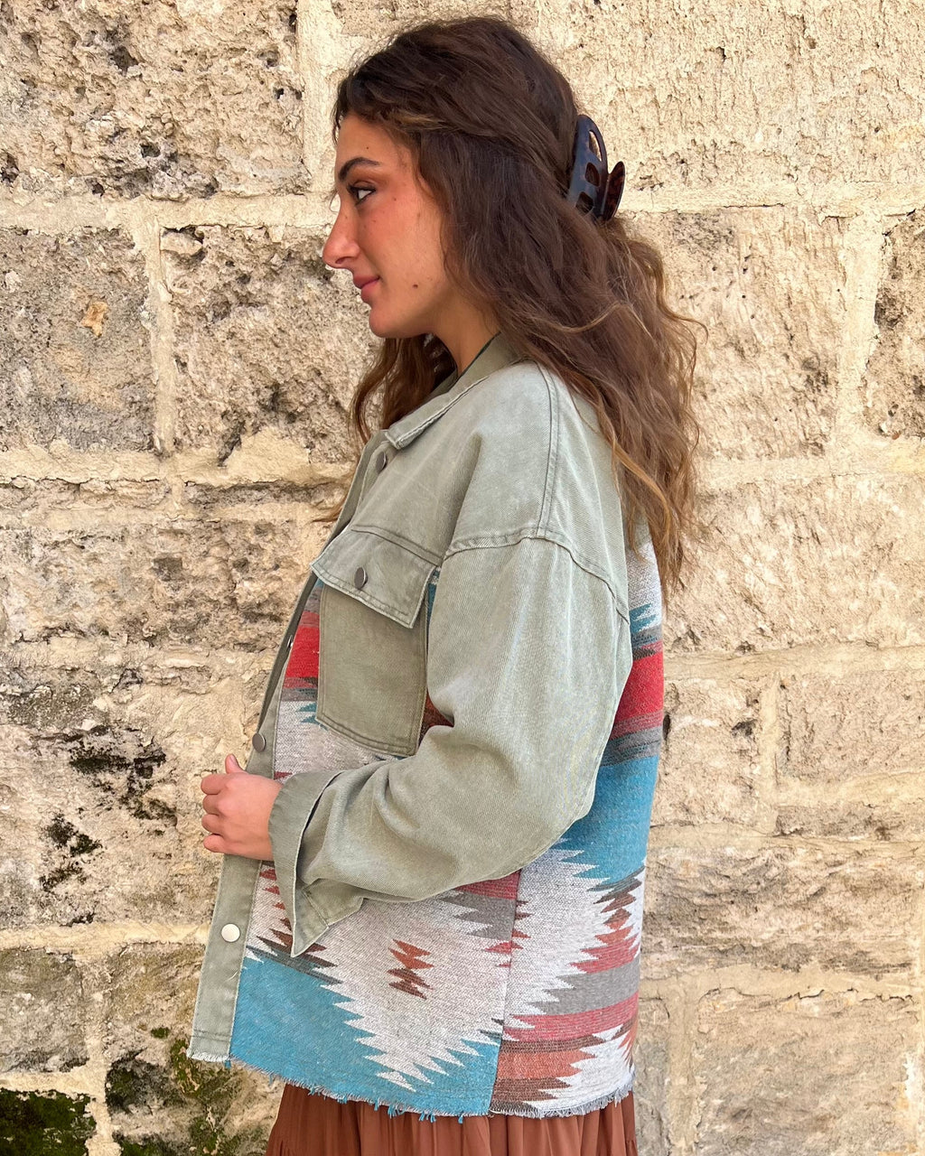AZTEC DENIM JACKET SAGE