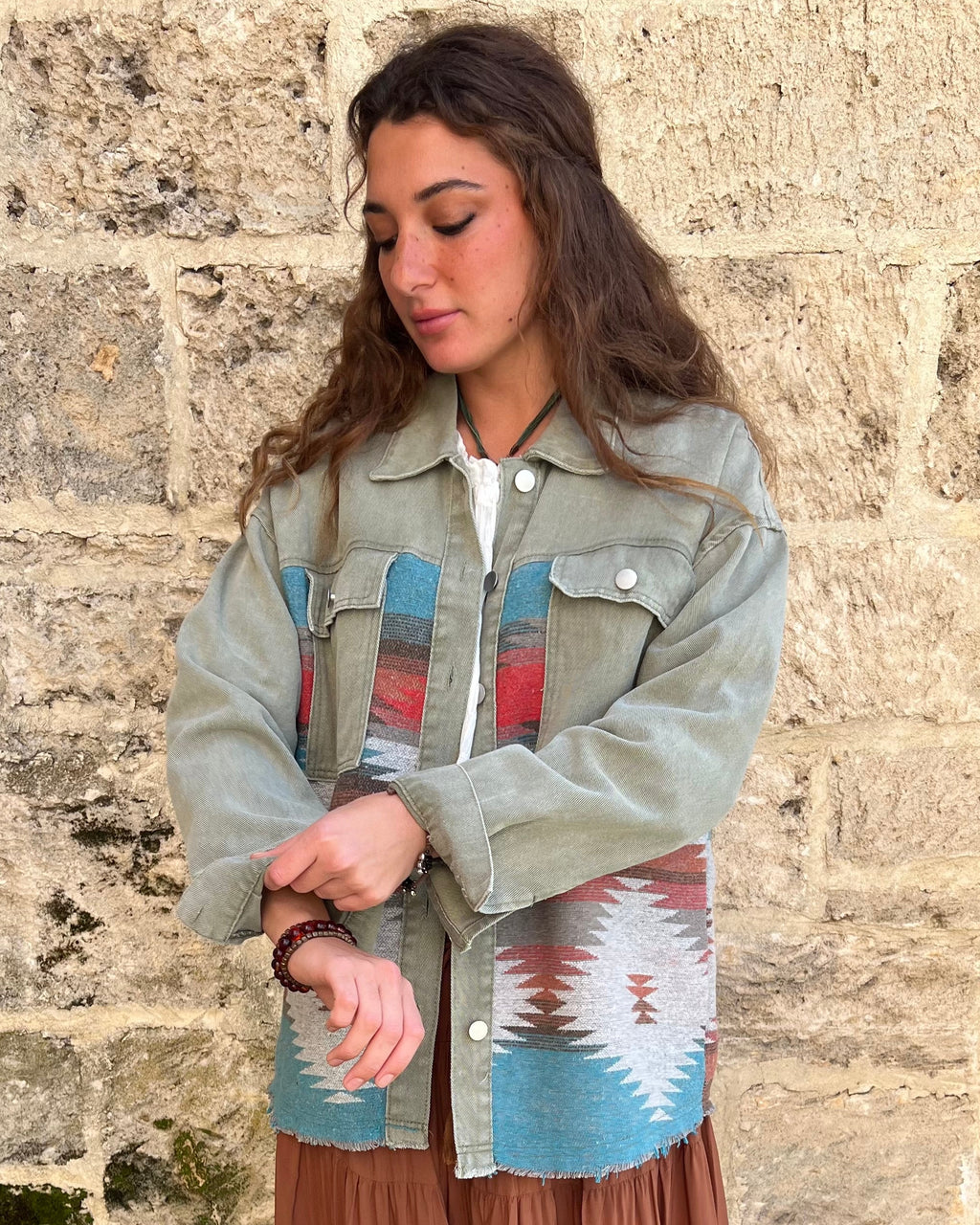 AZTEC DENIM JACKET SAGE