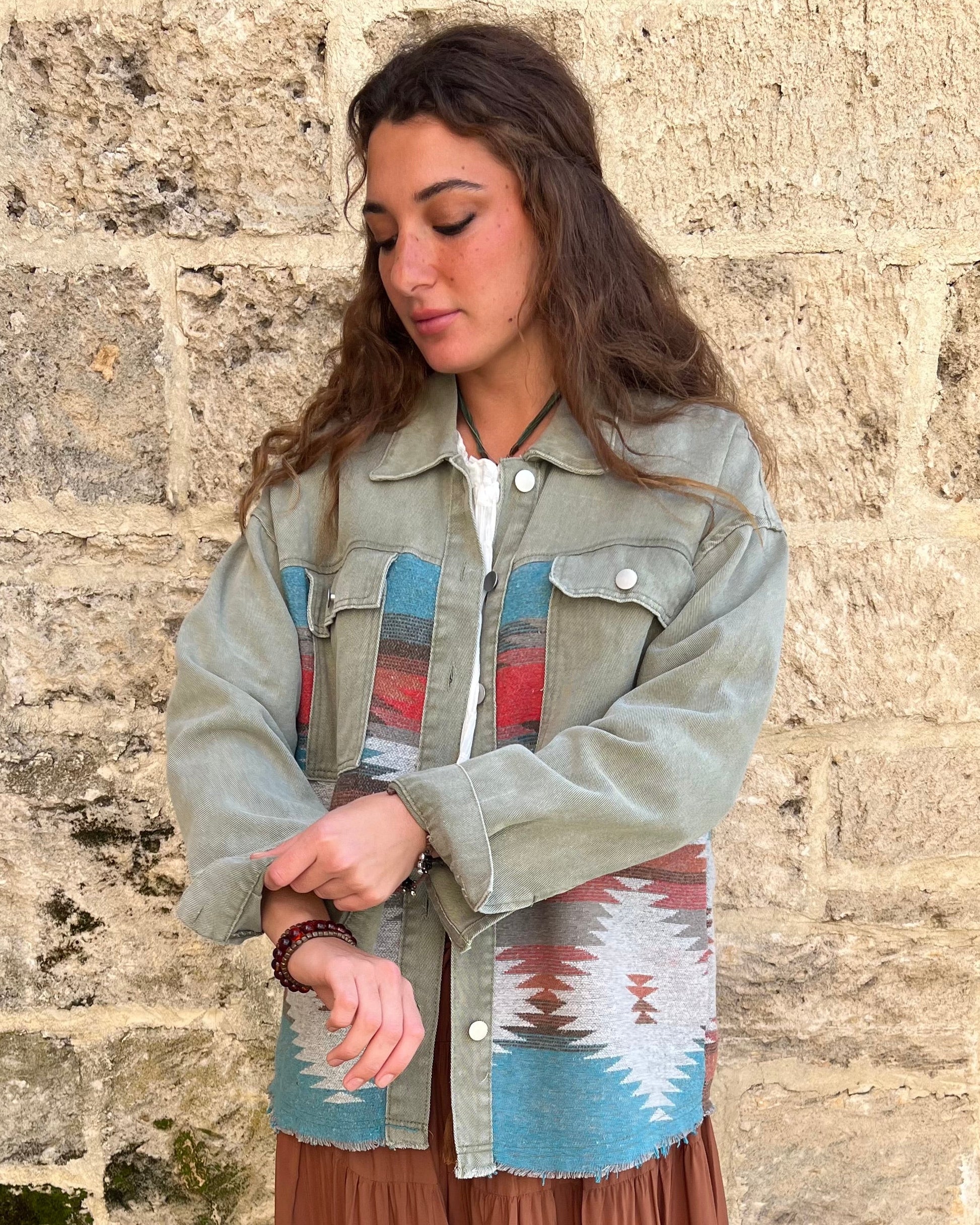 AZTEC DENIM JACKET SAGE