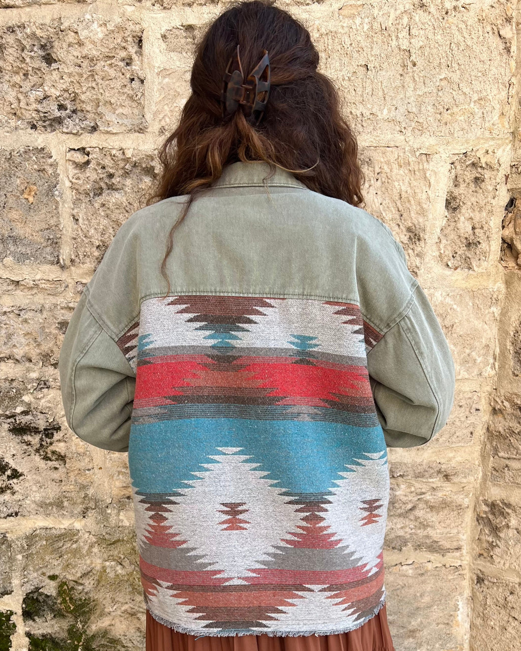AZTEC DENIM JACKET SAGE