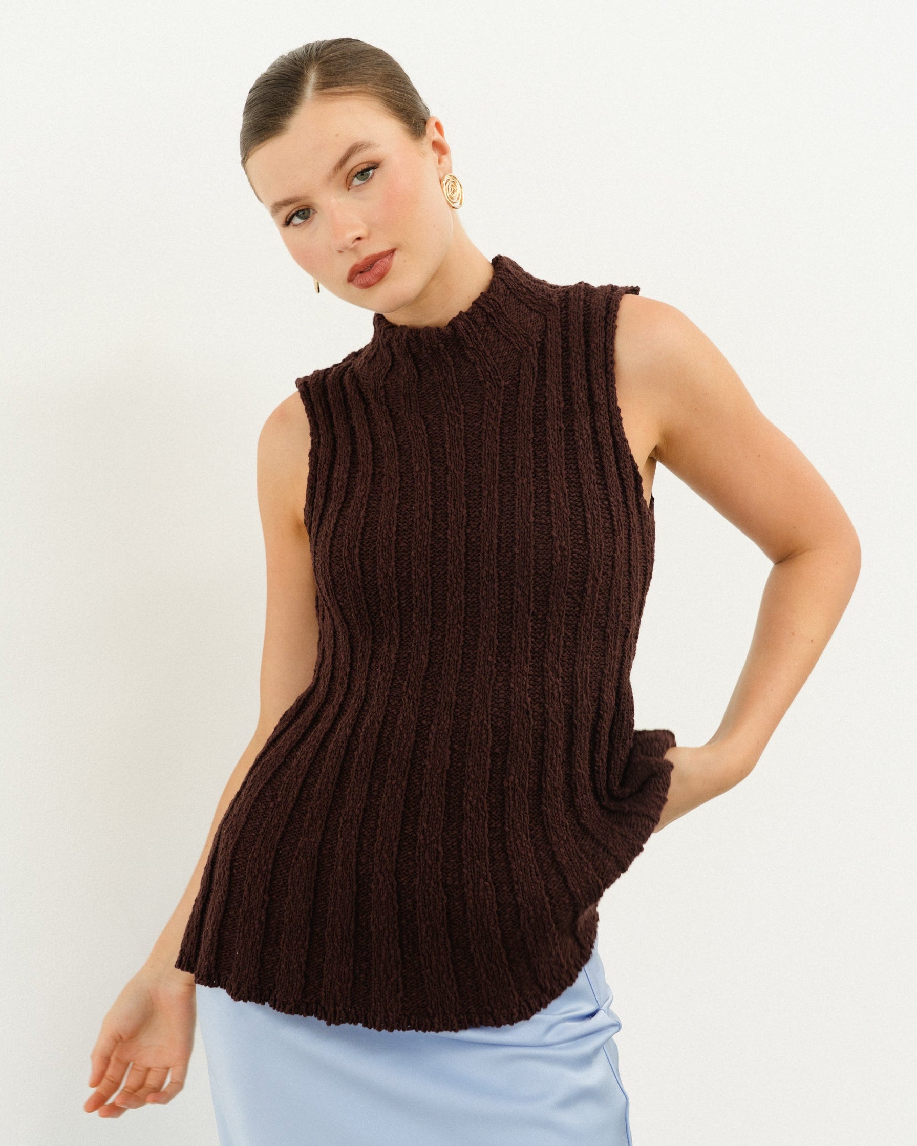 CHERITH KNIT TANK CHOCOLATE