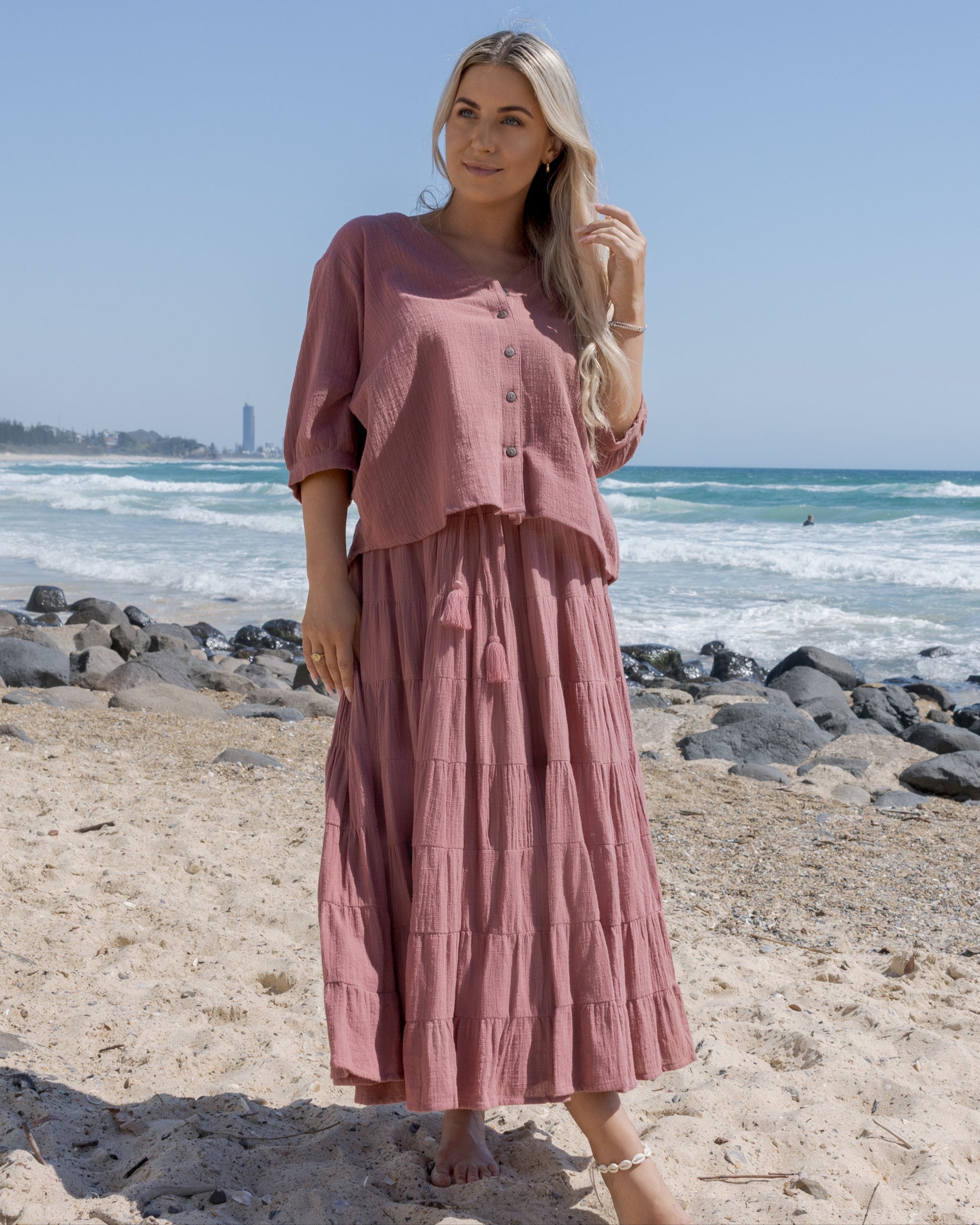 CASSIE MAXI SKIRT DUSTY PINK