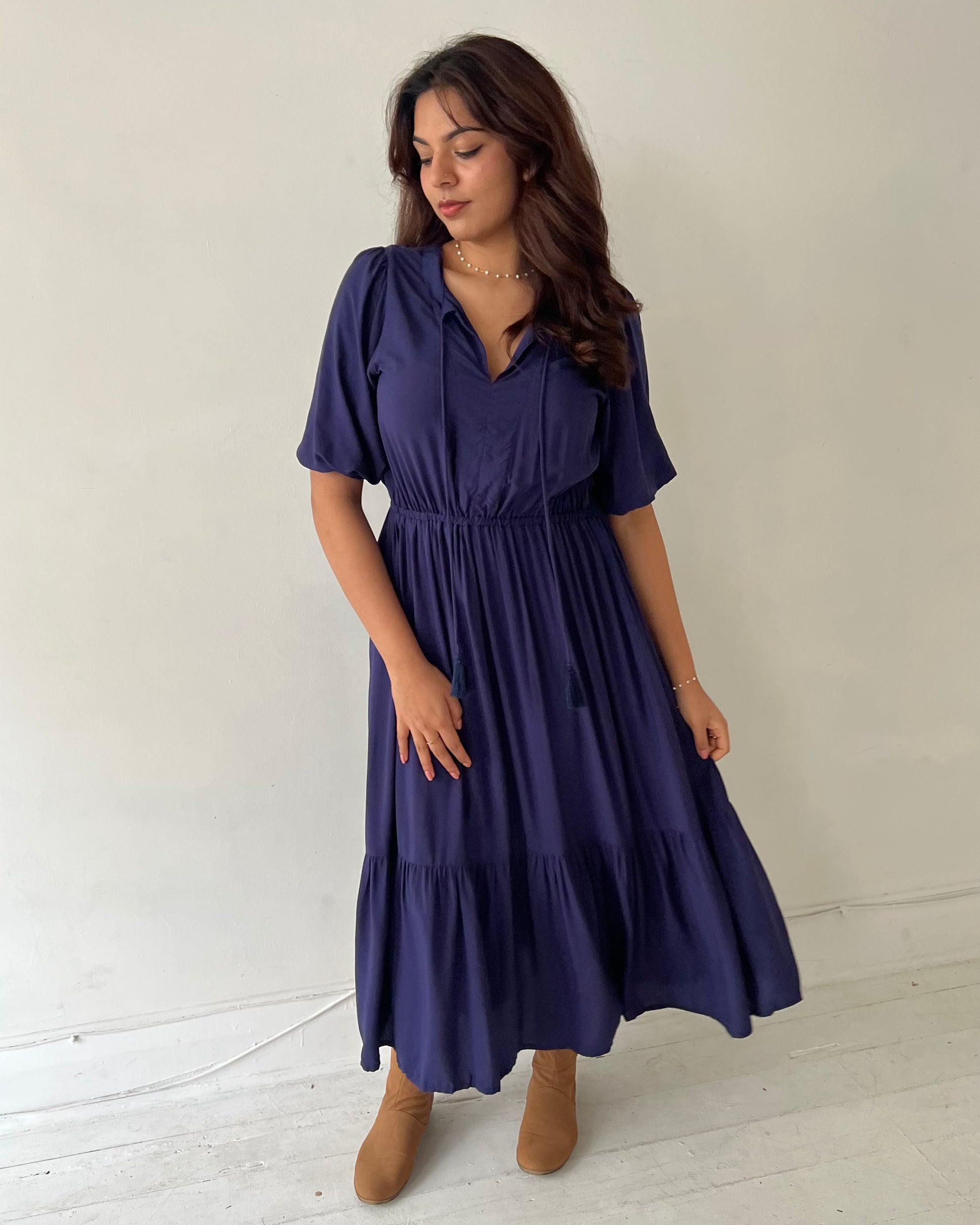 LAWRIE MIDI DRESS NAVY