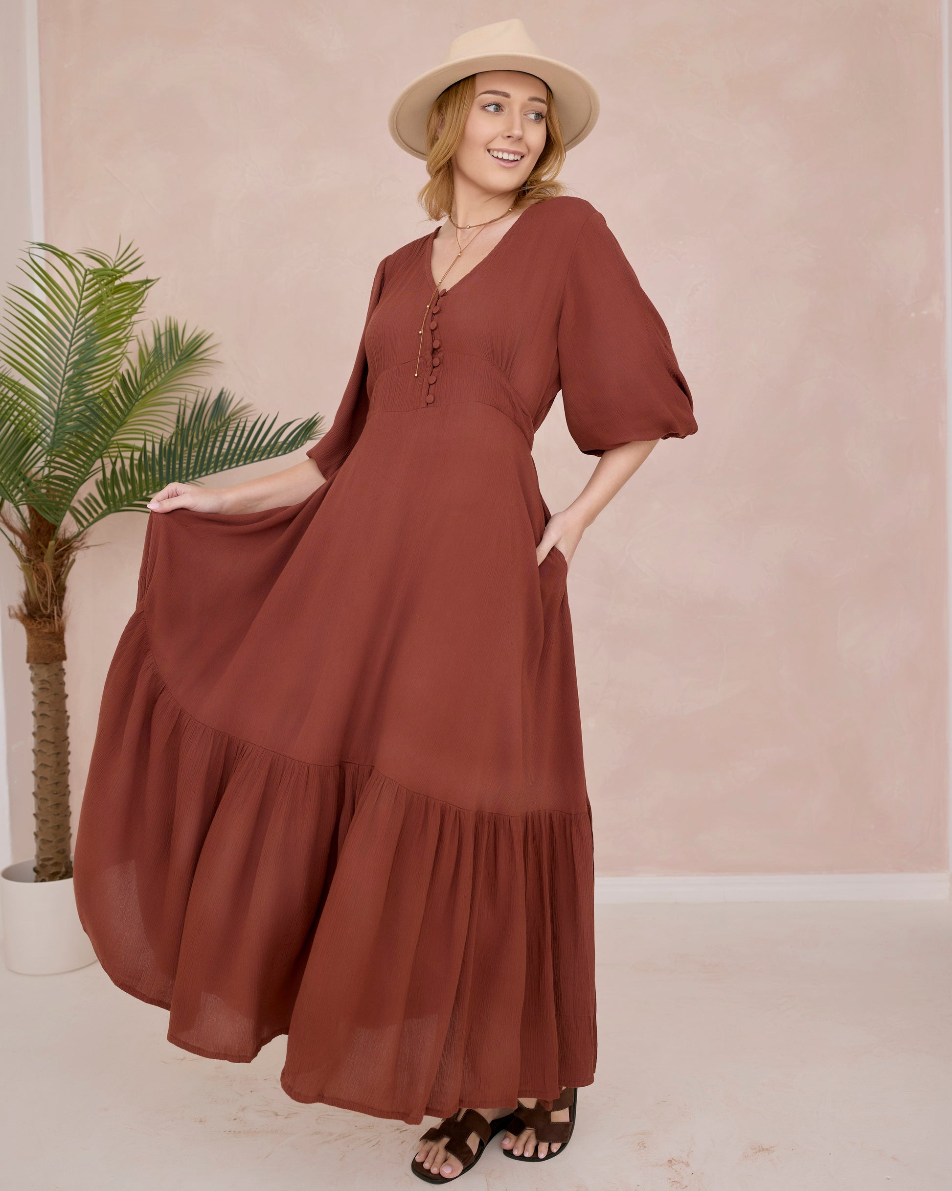 OLYMPIA MAXI DRESS MOCHA