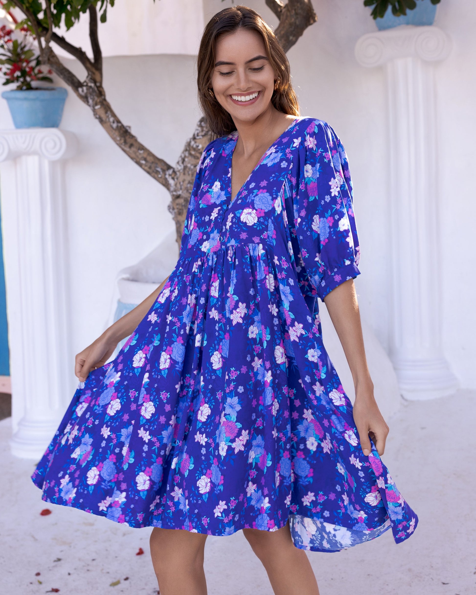 BUTTERFLY MINI DRESS INDIGO BLOOM