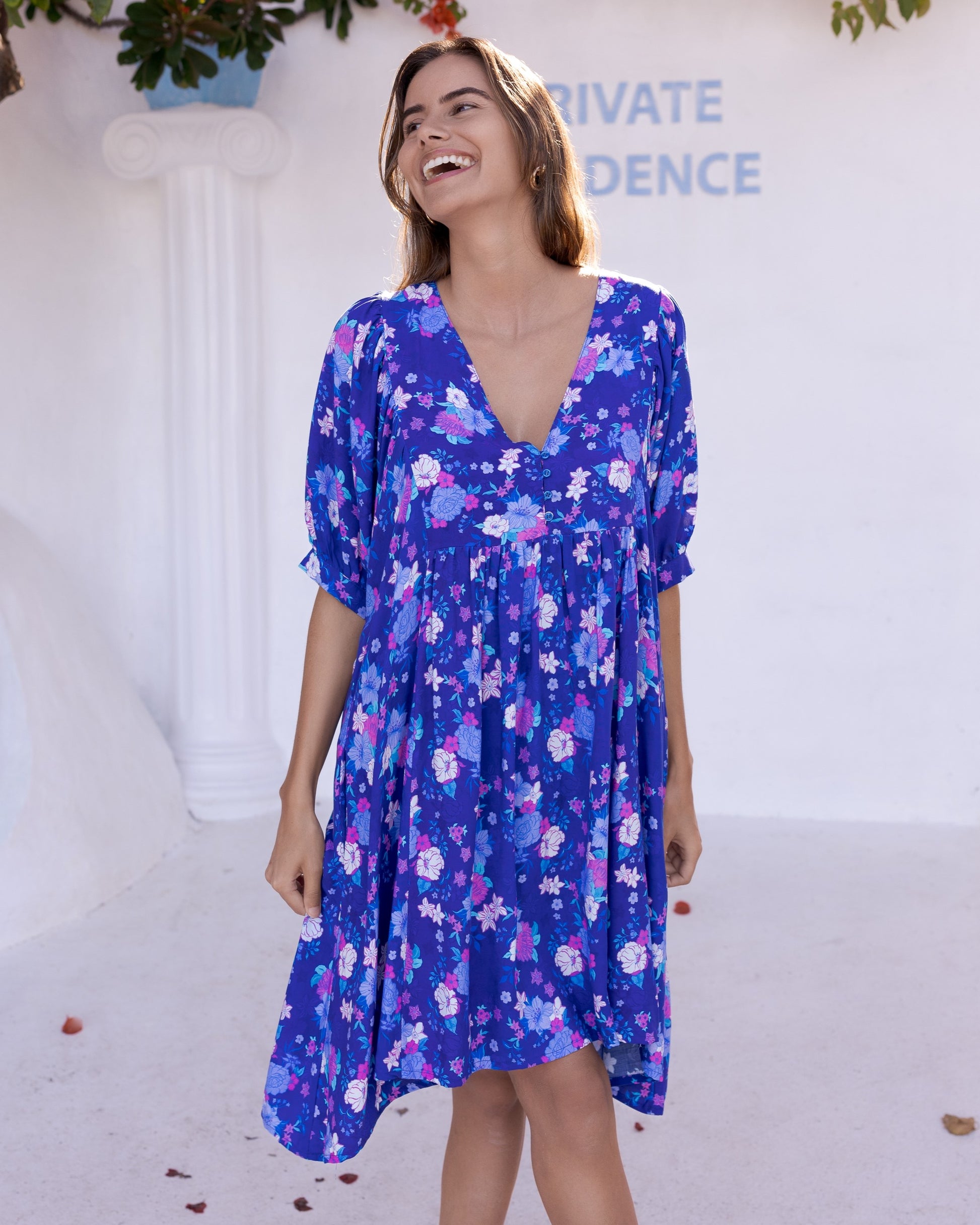 BUTTERFLY MINI DRESS INDIGO BLOOM