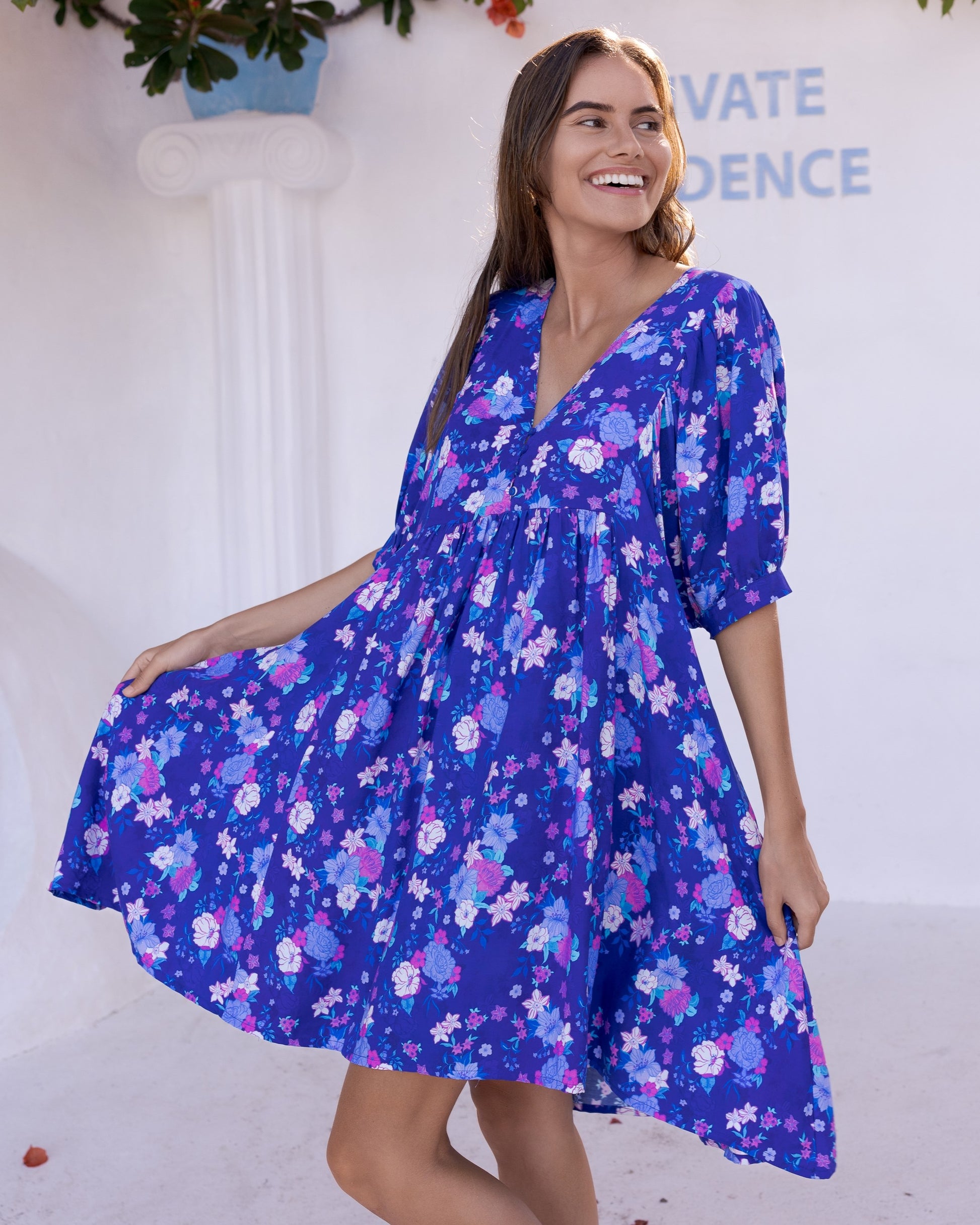 BUTTERFLY MINI DRESS INDIGO BLOOM