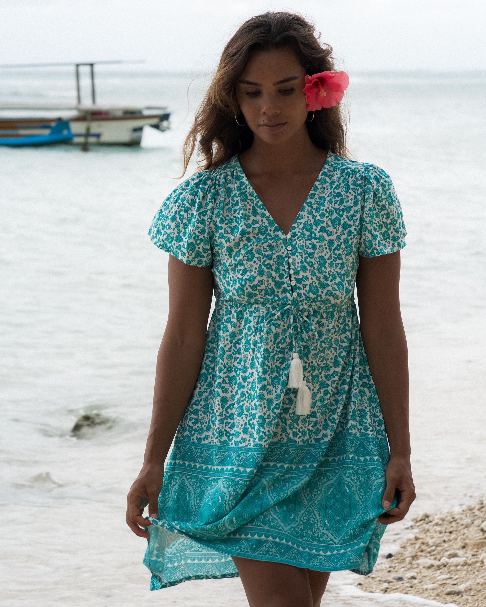 tara mini dress green Rivy Dress green cotton gabardine