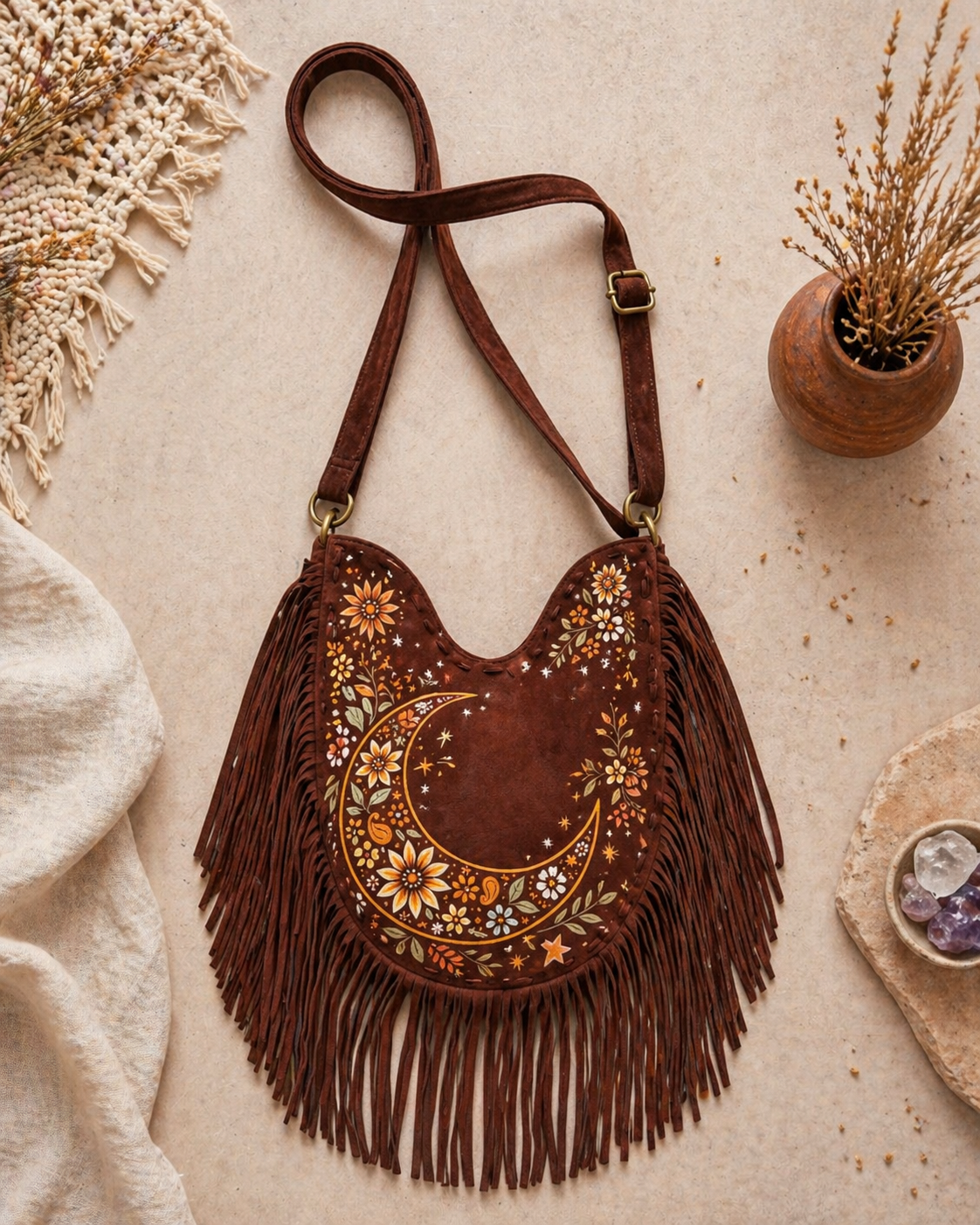 MOON FLOWER FRINGE BAG