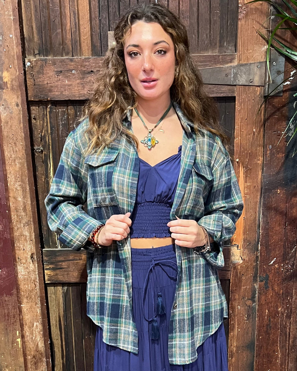 JOAN FLANNEL SHACKET GREEN