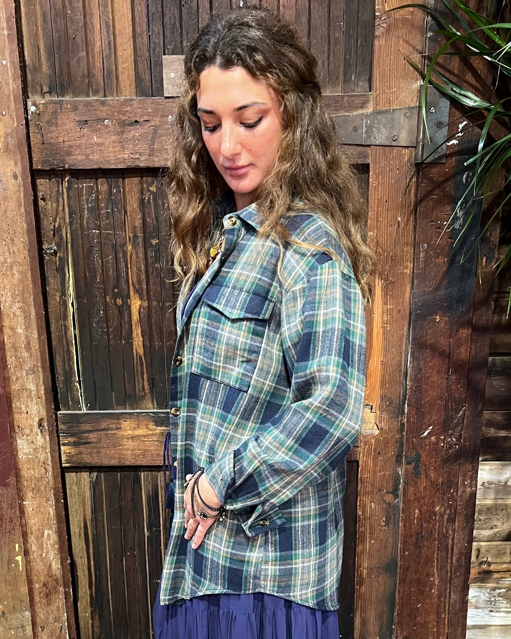 JOAN FLANNEL SHACKET GREEN
