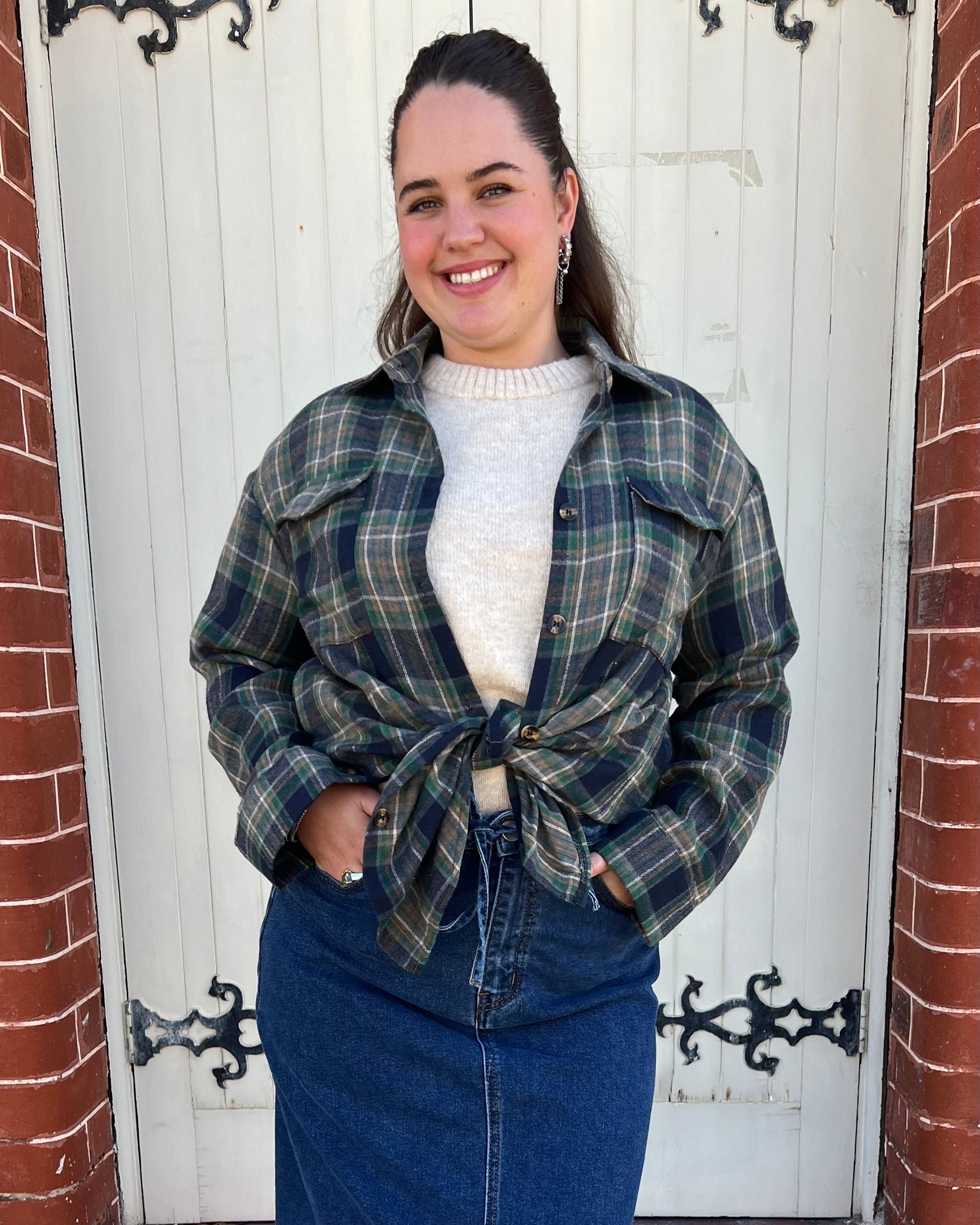JOAN FLANNEL SHACKET GREEN