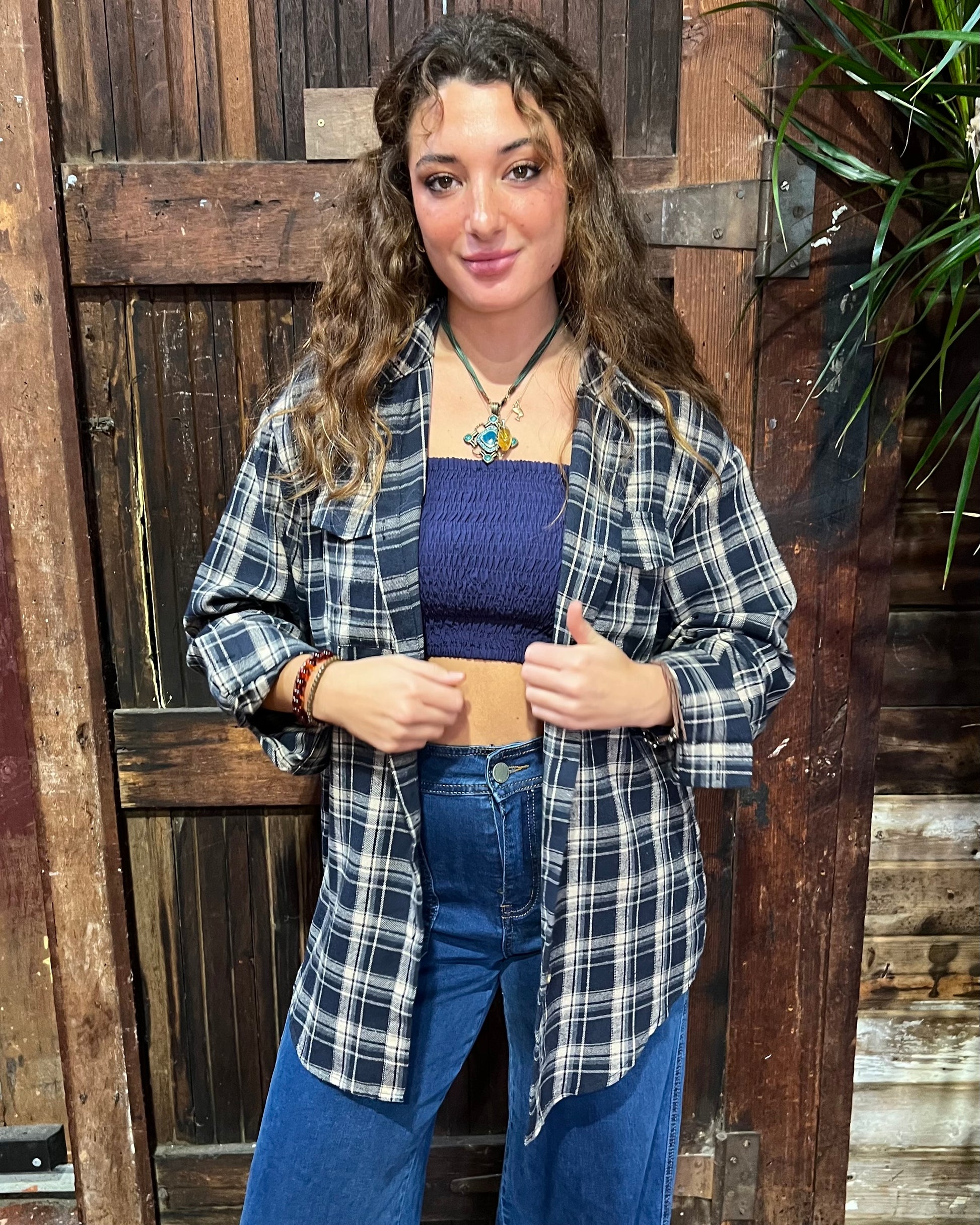 JOAN FLANNEL SHACKET NAVY