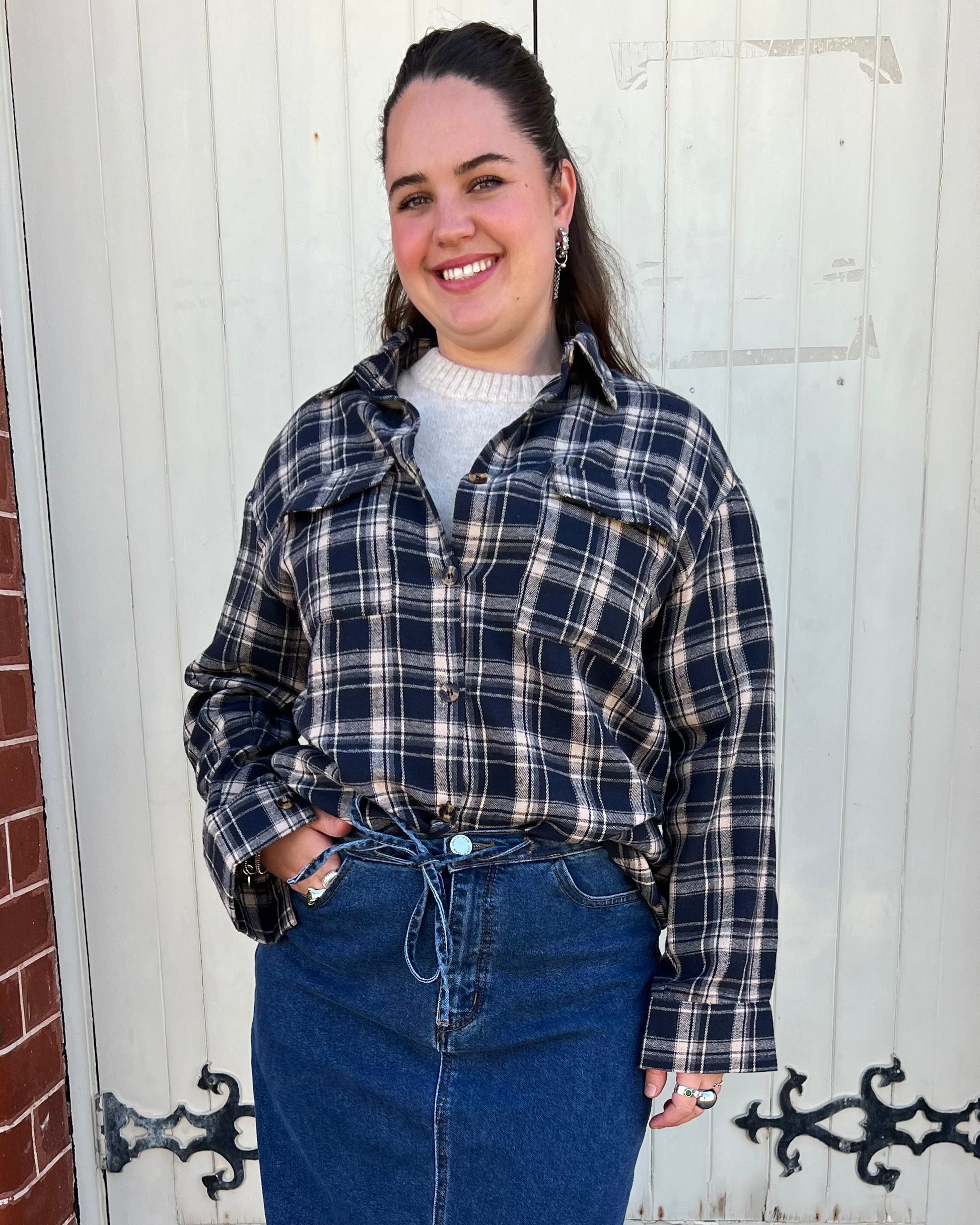 JOAN FLANNEL SHACKET NAVY