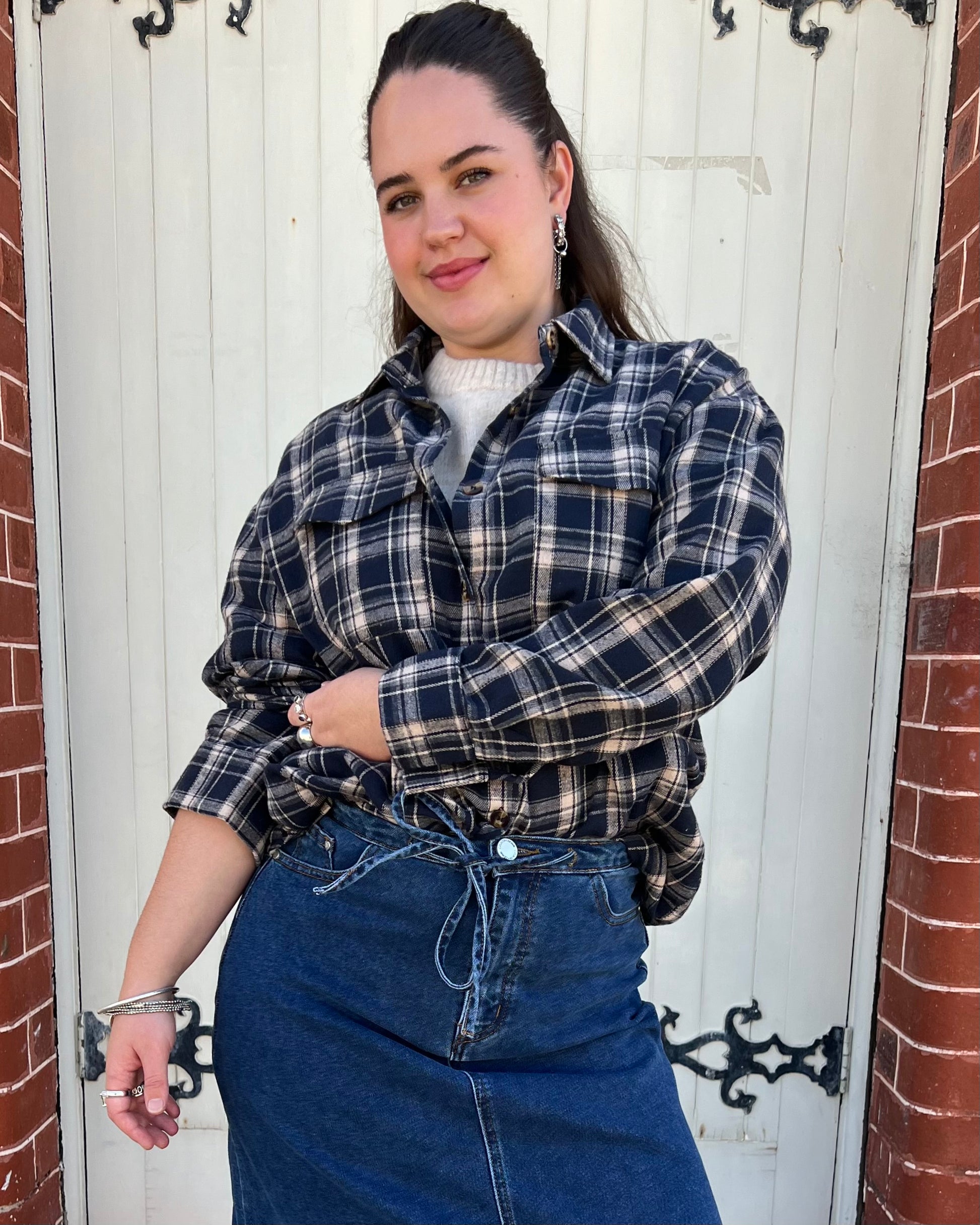 JOAN FLANNEL SHACKET NAVY