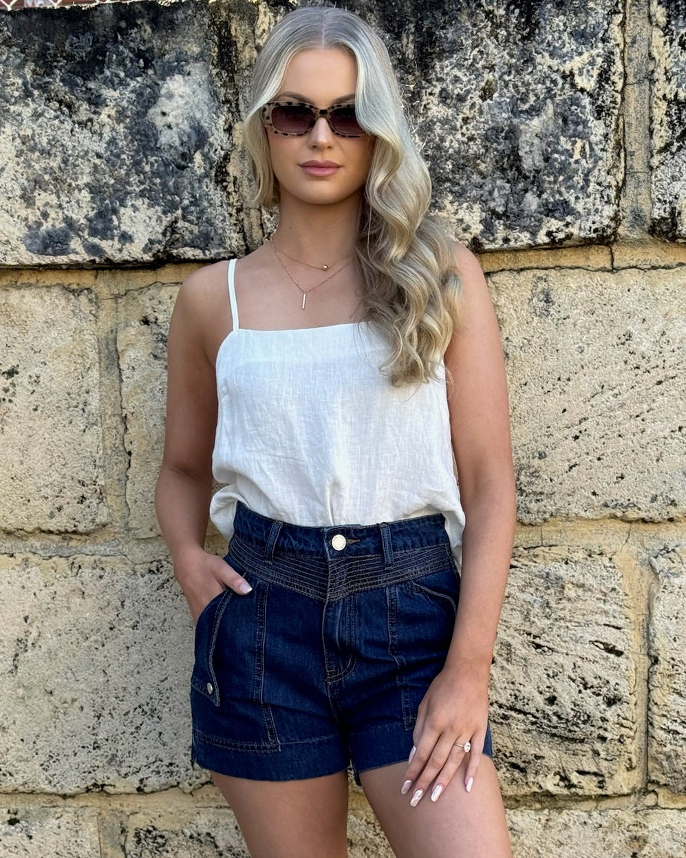 STITCH DENIM SHORT MID BLUE