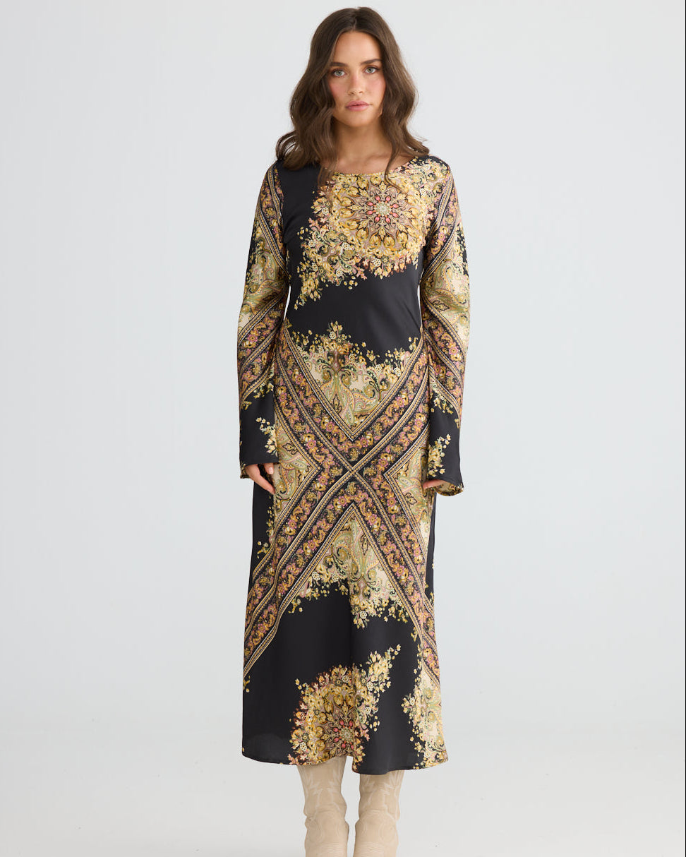 STARDUST MAXI DRESS BLACK PAISLEY