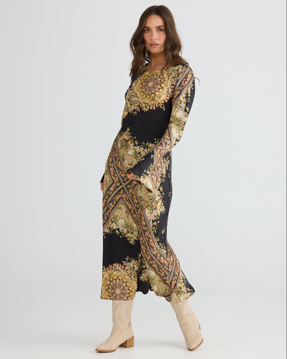 STARDUST MAXI DRESS BLACK PAISLEY