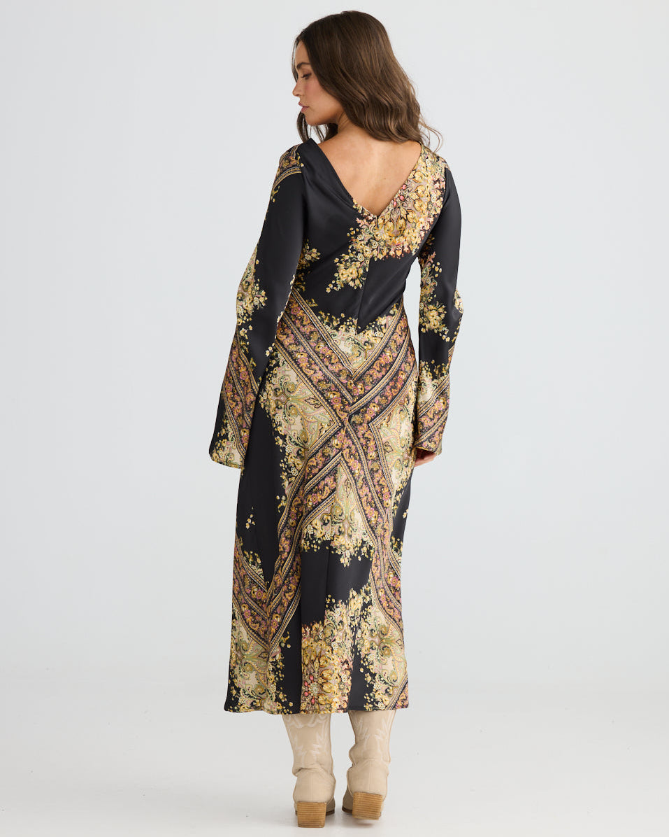 STARDUST MAXI DRESS BLACK PAISLEY