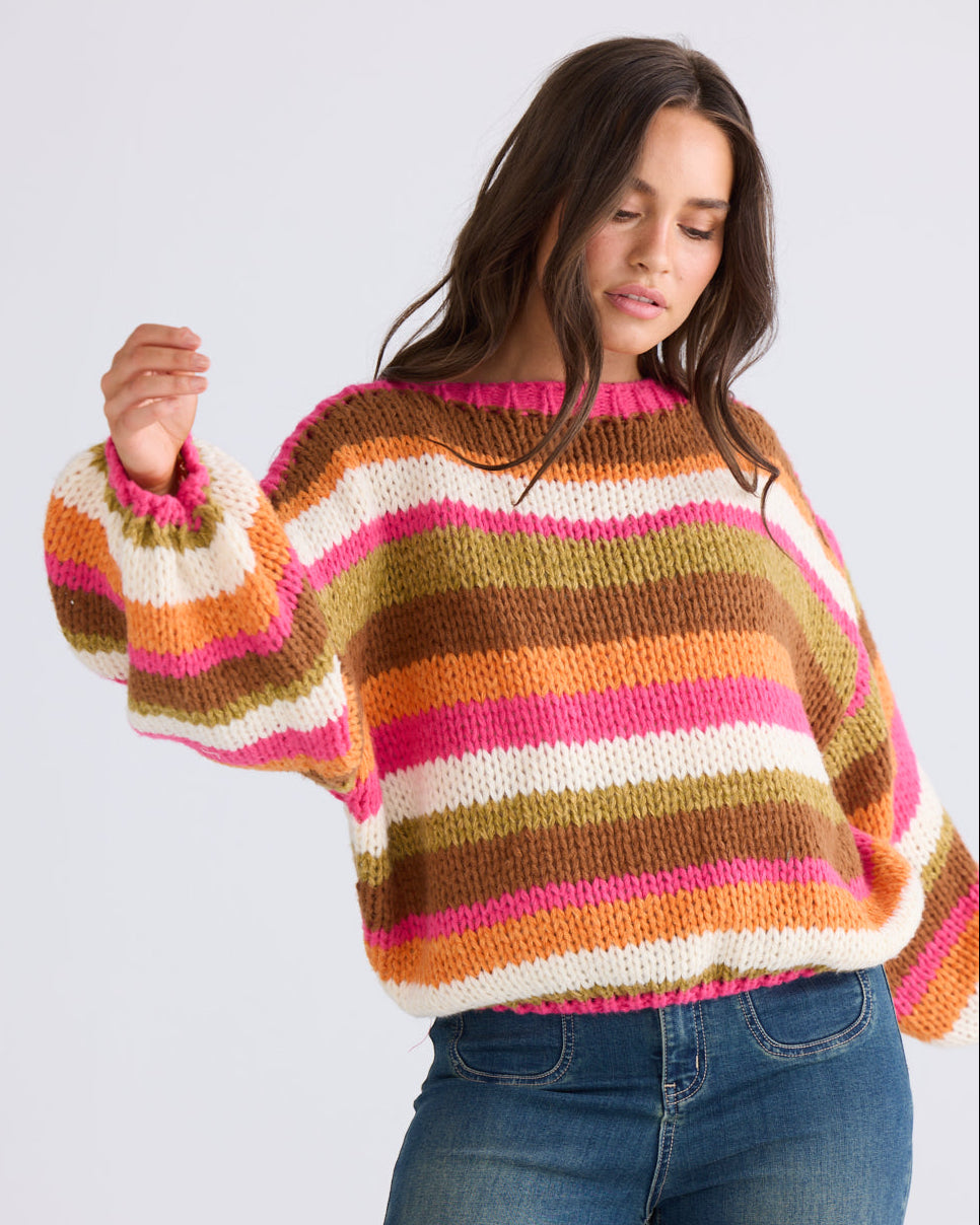 FAWN KNIT HIBISCUS STRIPE