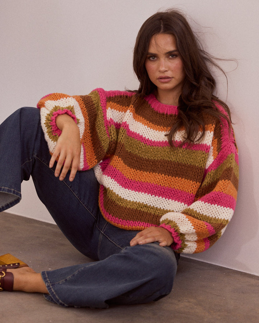 FAWN KNIT HIBISCUS STRIPE