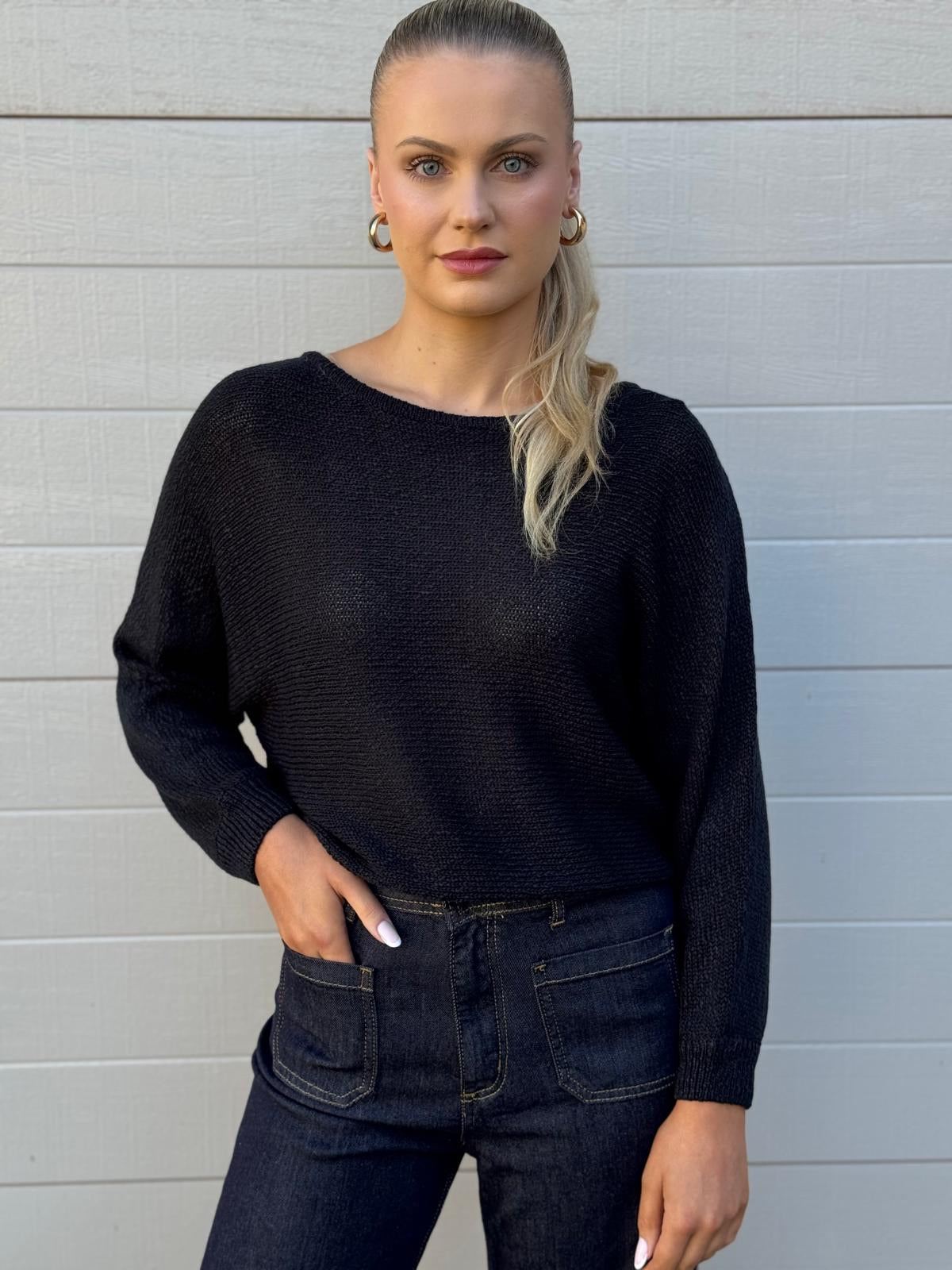 BOAT KNIT TOP BLACK