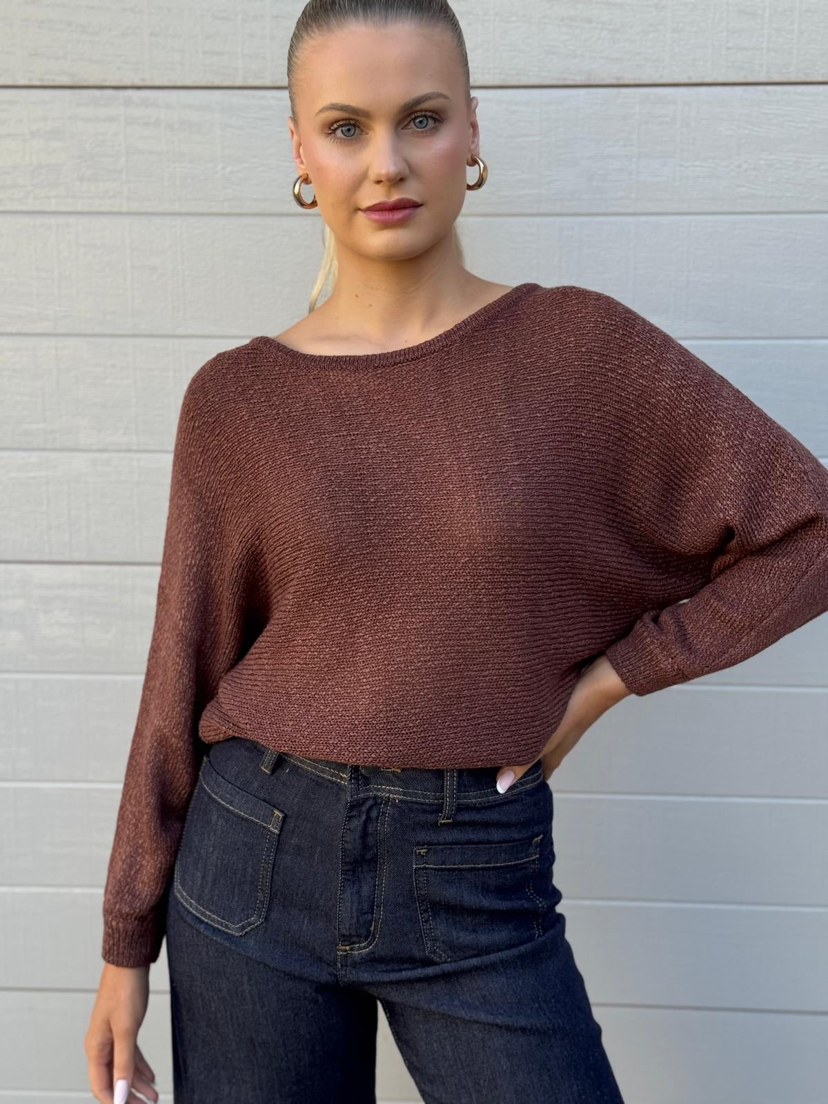 BOAT KNIT TOP BROWN