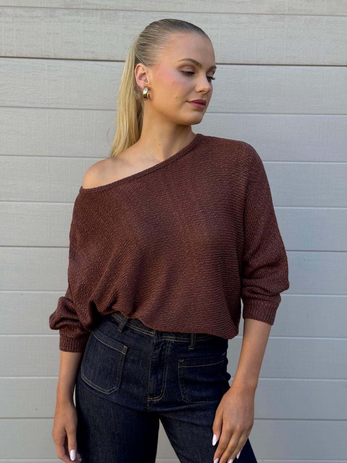 BOAT KNIT TOP BROWN